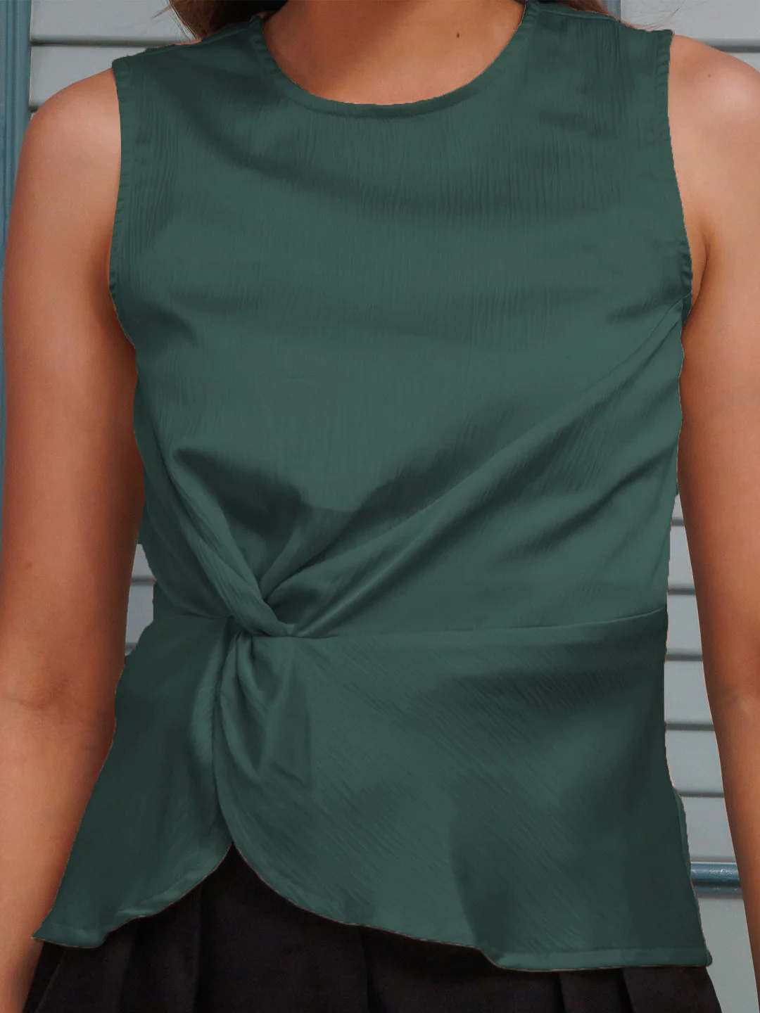 Green Solid Fitted Top - Image 6