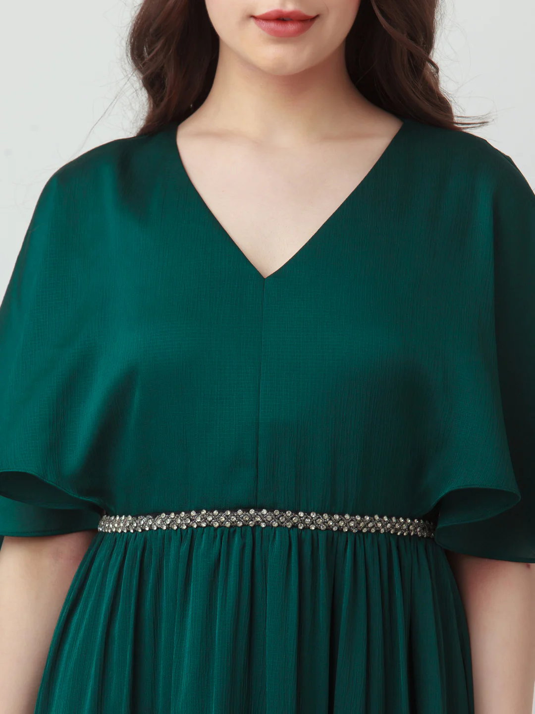 Green Solid Flared Sleeve Maxi Dress - Image 6