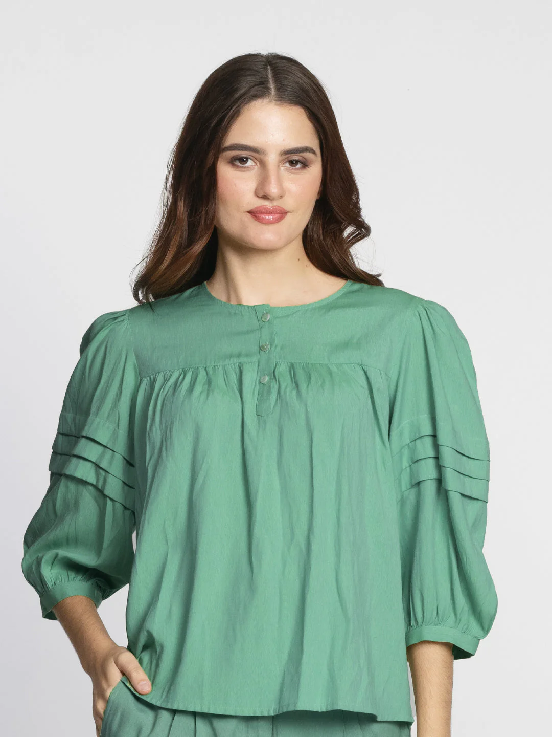 Green Solid Flared Top - Image 2