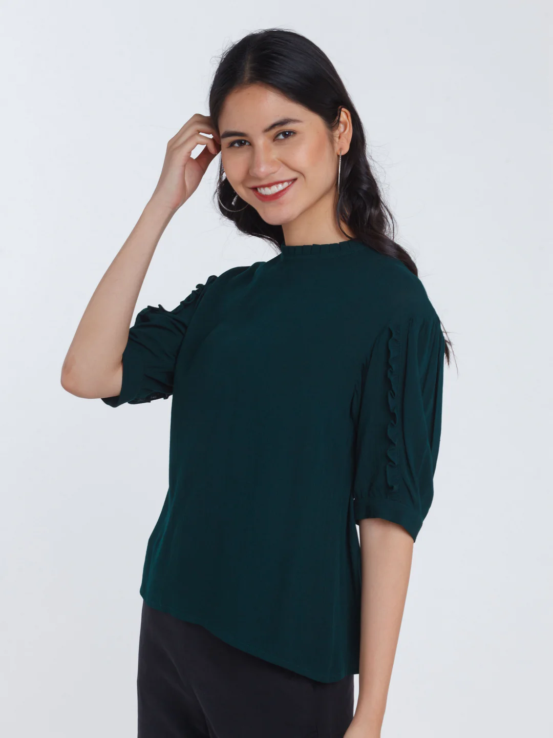 Green Solid Frill Top - Image 3