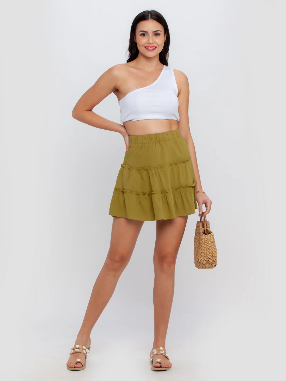 Green Solid Gathered Skirt - Image 5