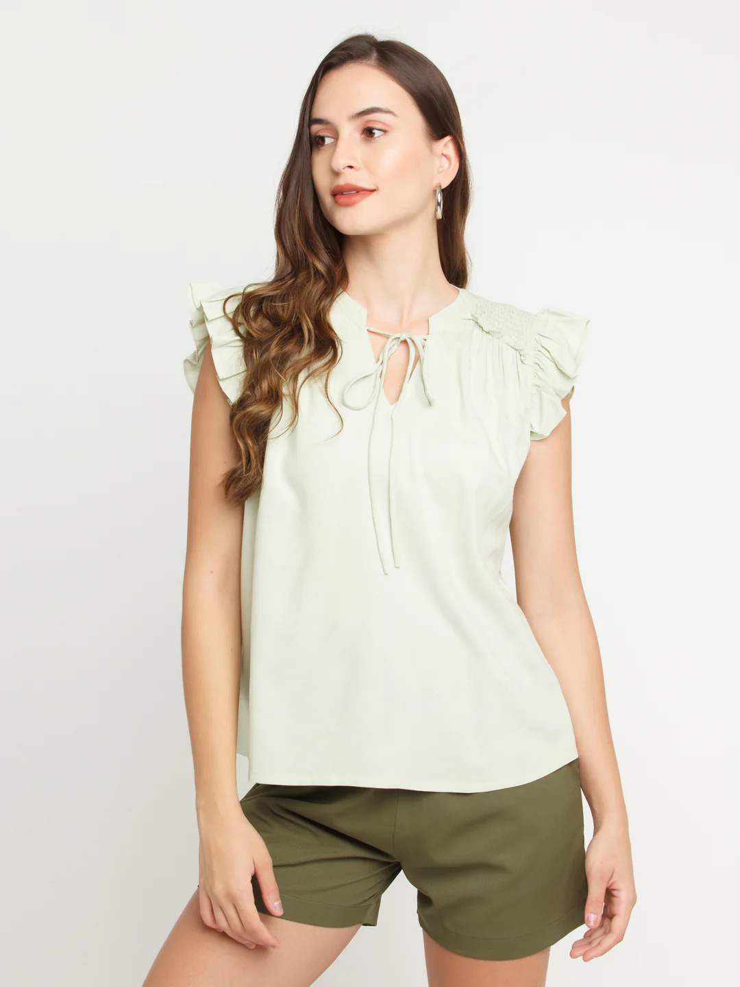 Green Solid Gathered Top - Image 2