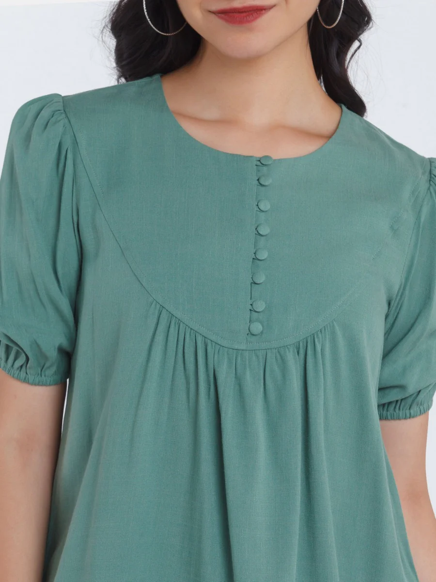Green Solid Gathered Top - Image 4
