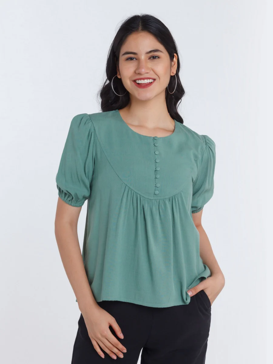 Green Solid Gathered Top - Image 6