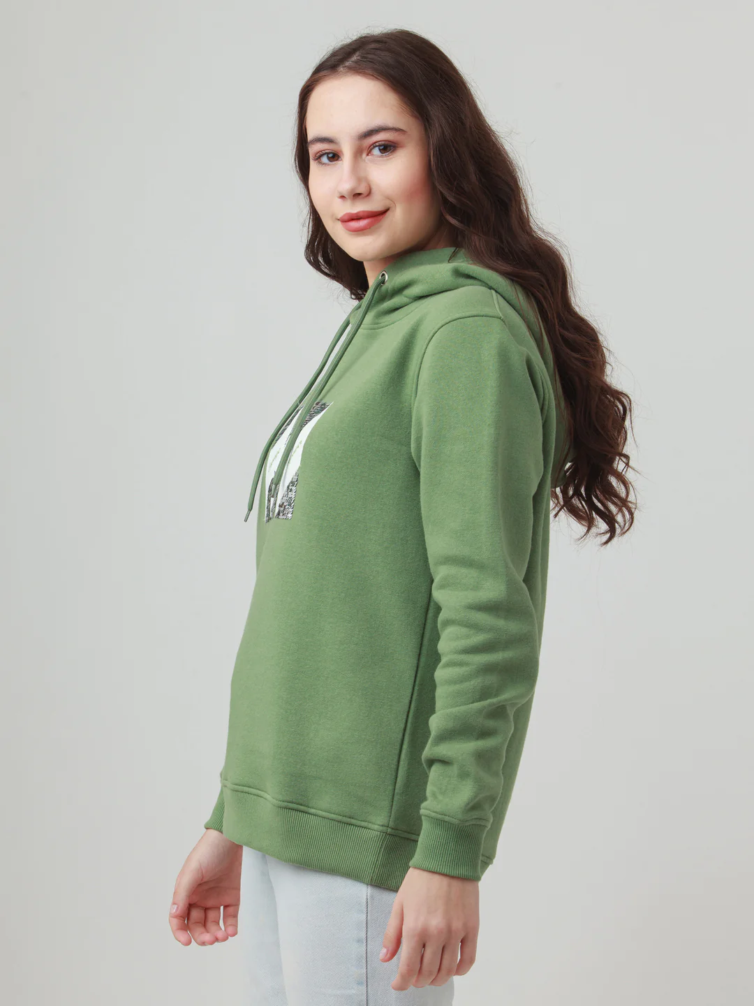 Green Solid Hoodie Sweatshirt - Image 3