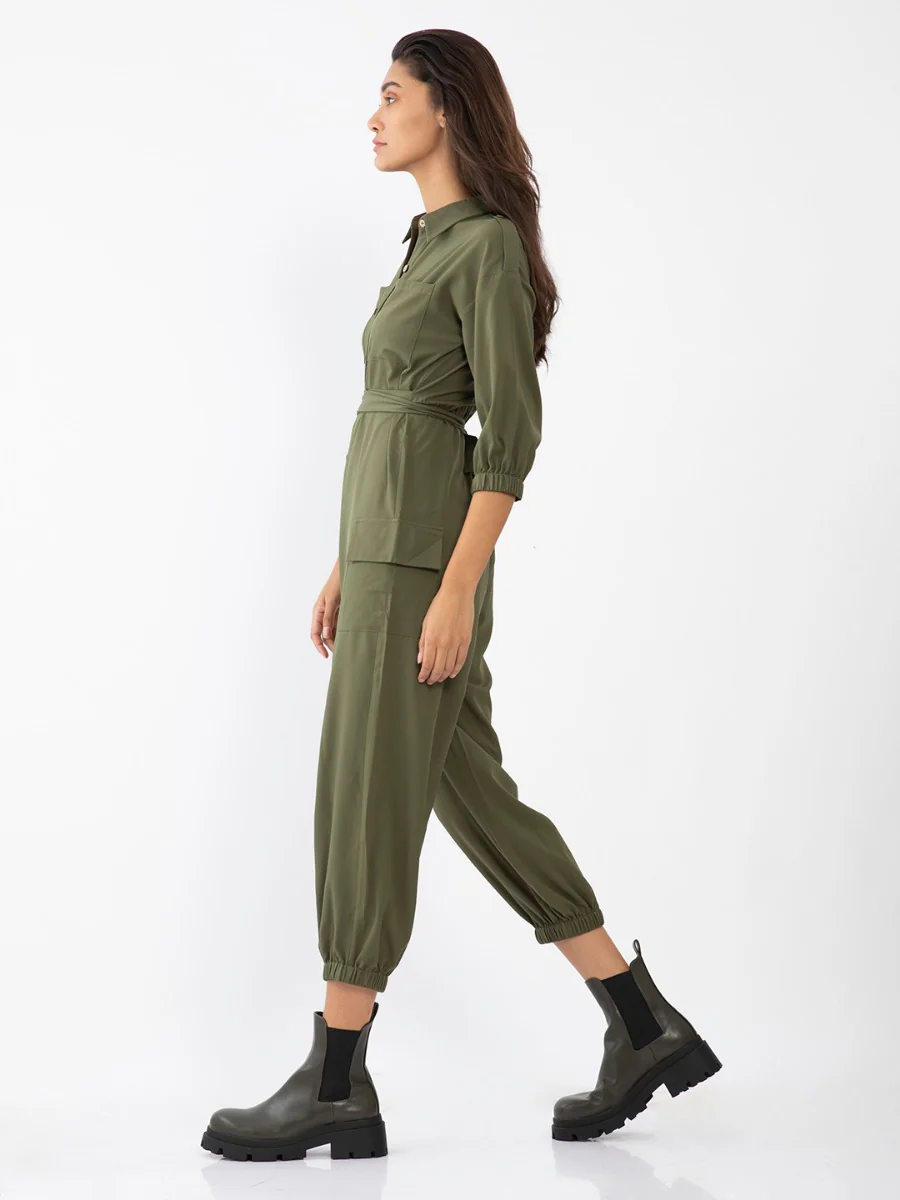 Green Solid Jumpsuit - Image 3