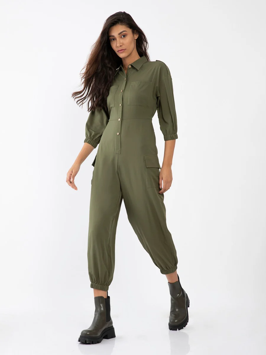 Green Solid Jumpsuit - Image 5