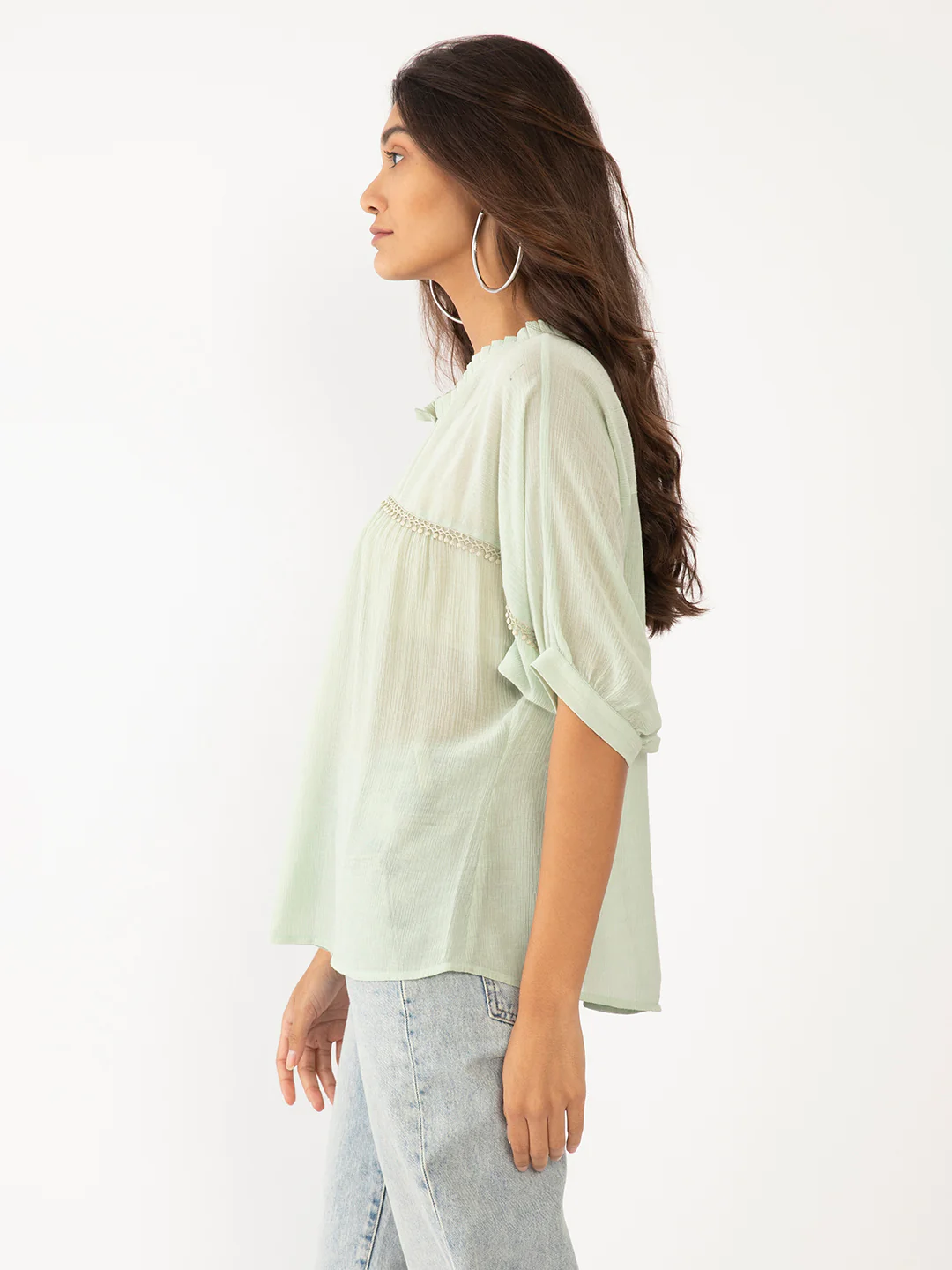 Green Solid Lace Top - Image 3