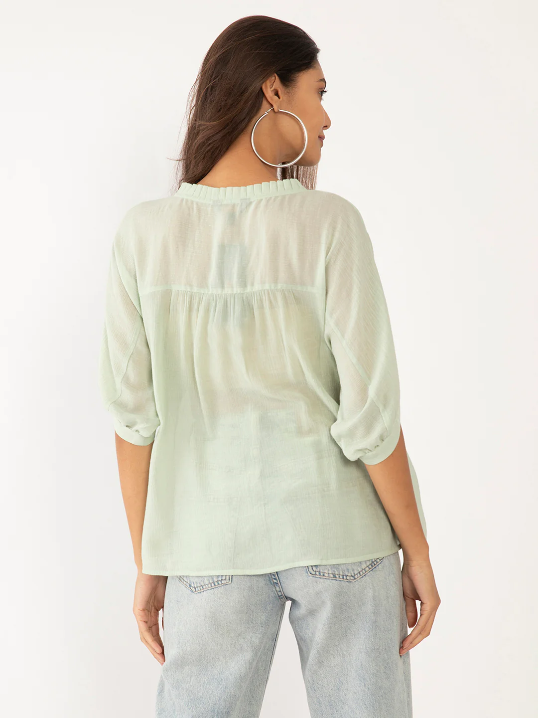 Green Solid Lace Top - Image 4