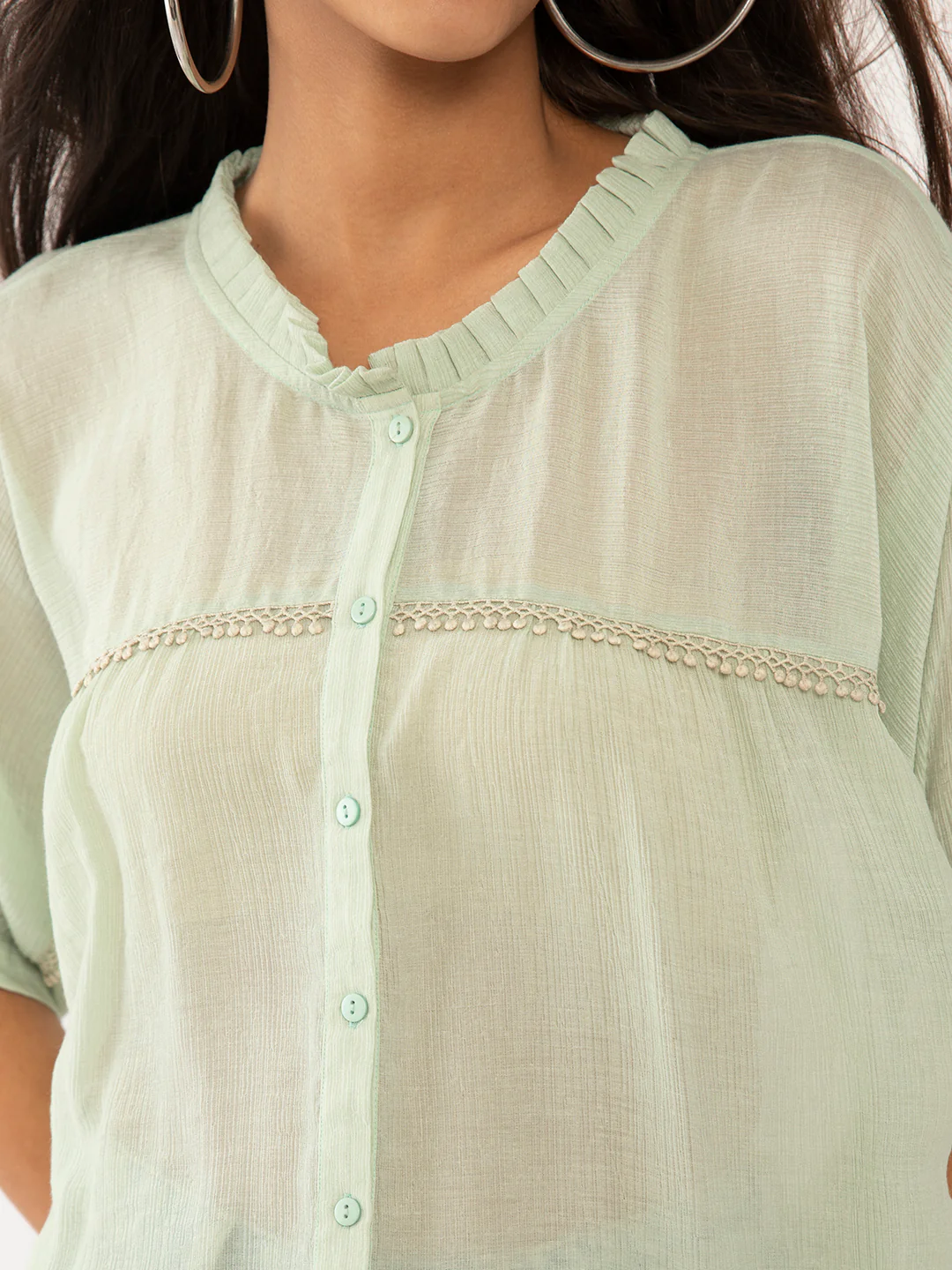 Green Solid Lace Top - Image 6