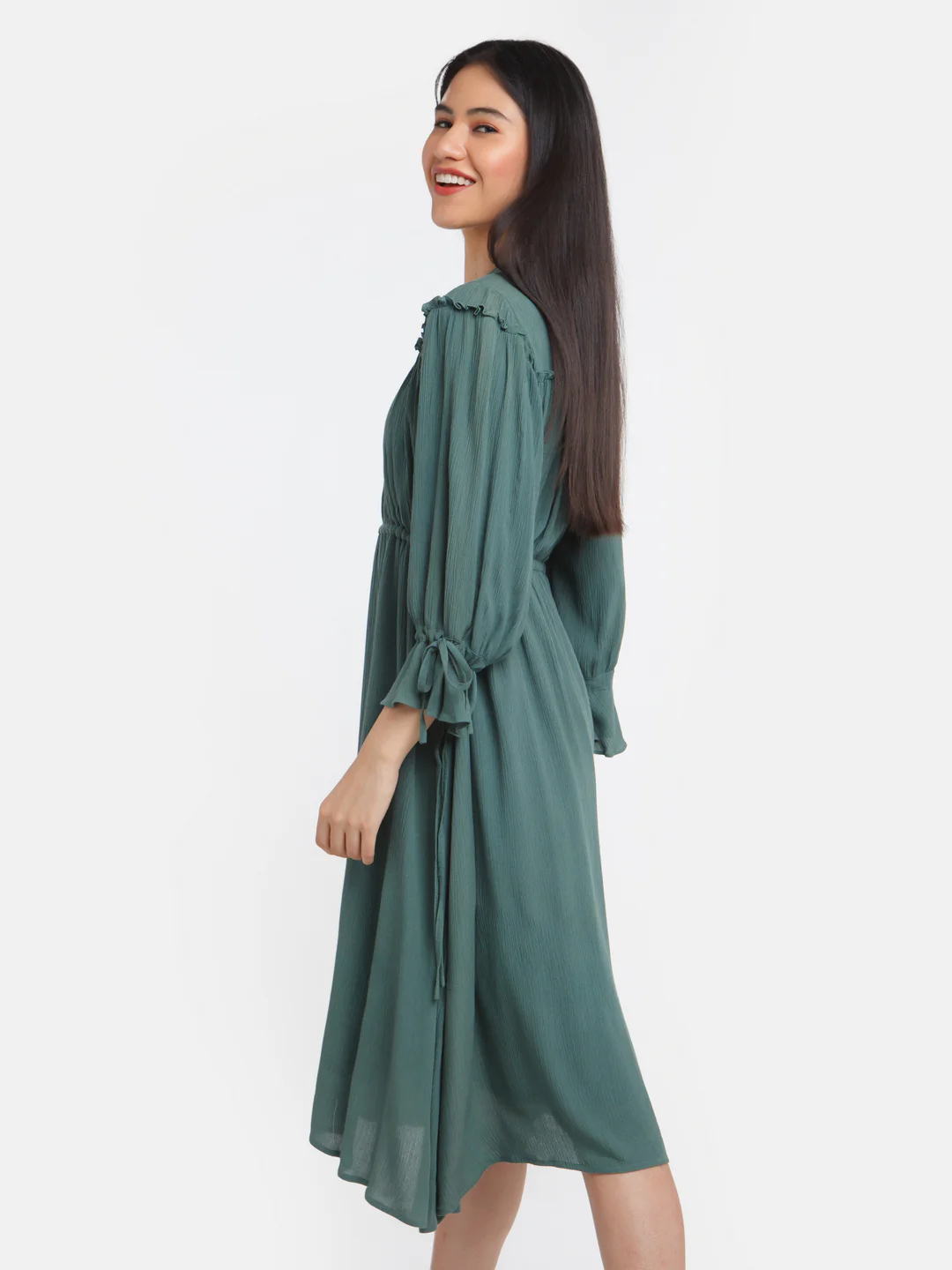 Green Solid Midi Dress - Image 3
