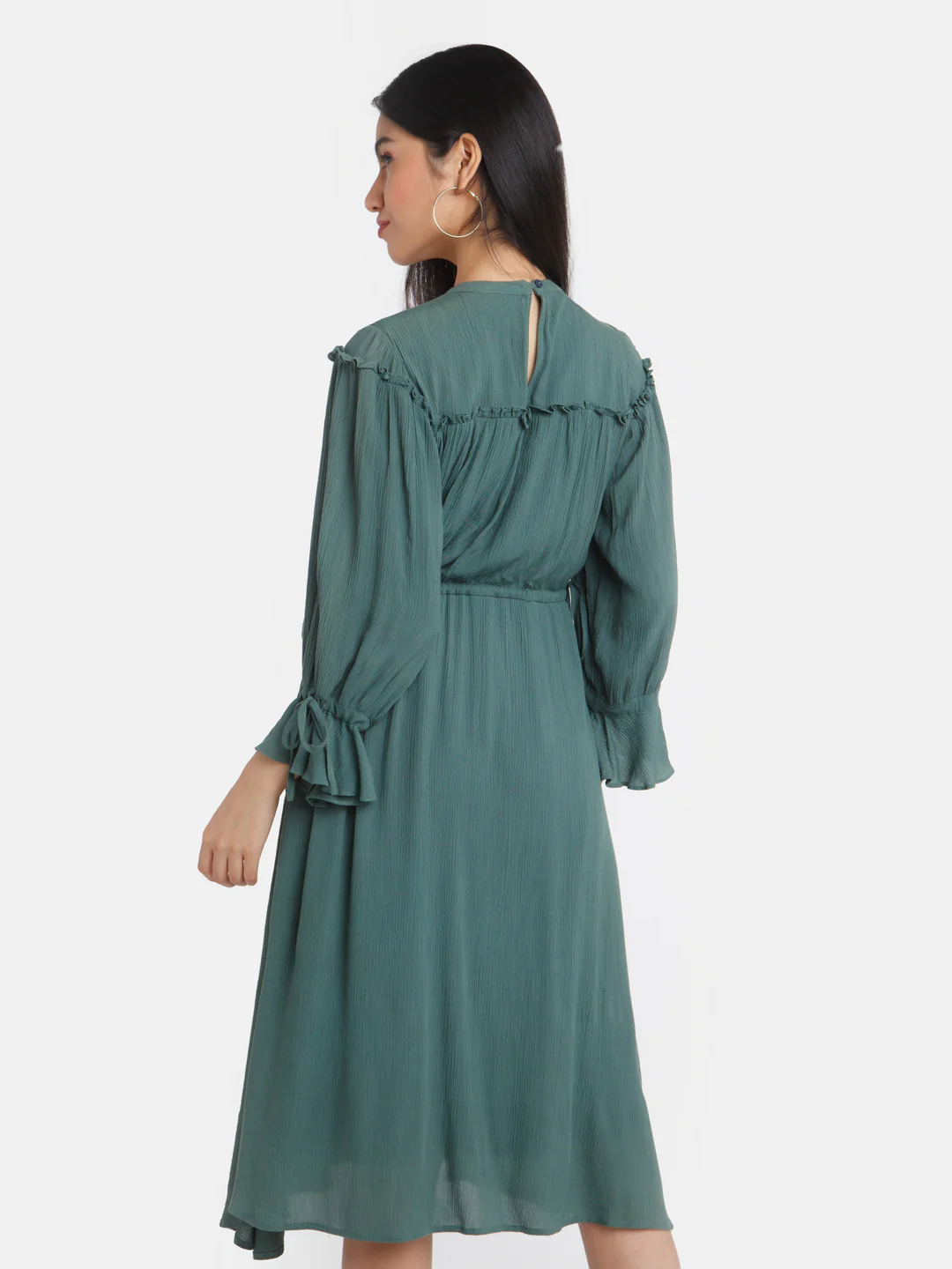 Green Solid Midi Dress - Image 4