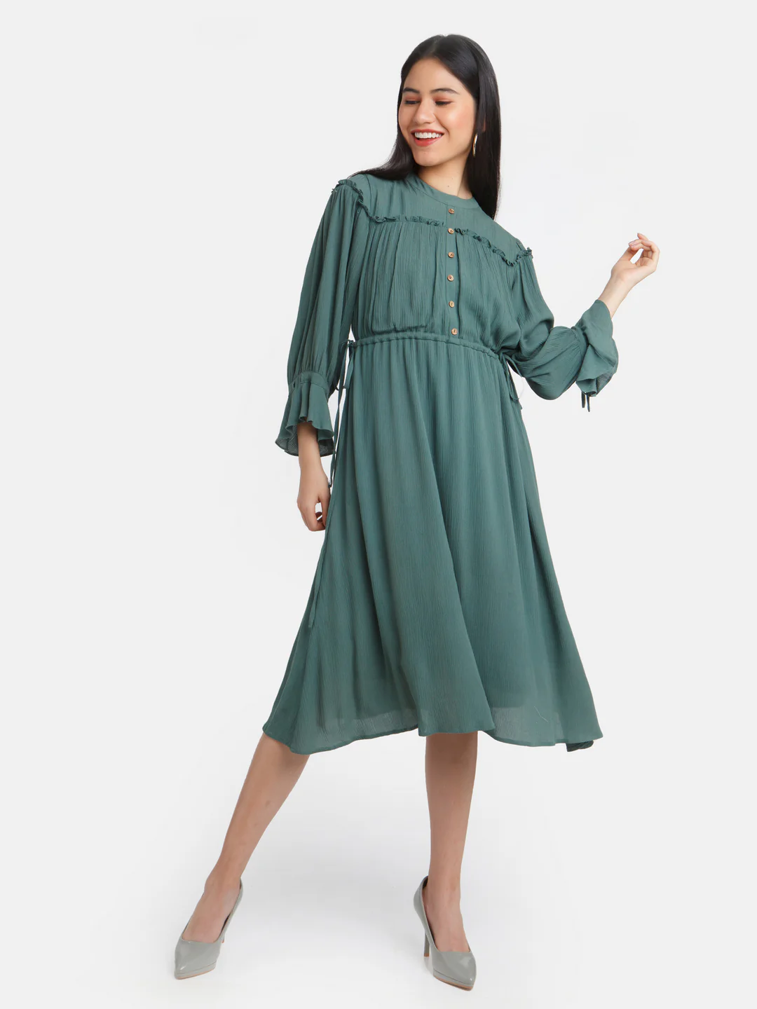 Green Solid Midi Dress - Image 5