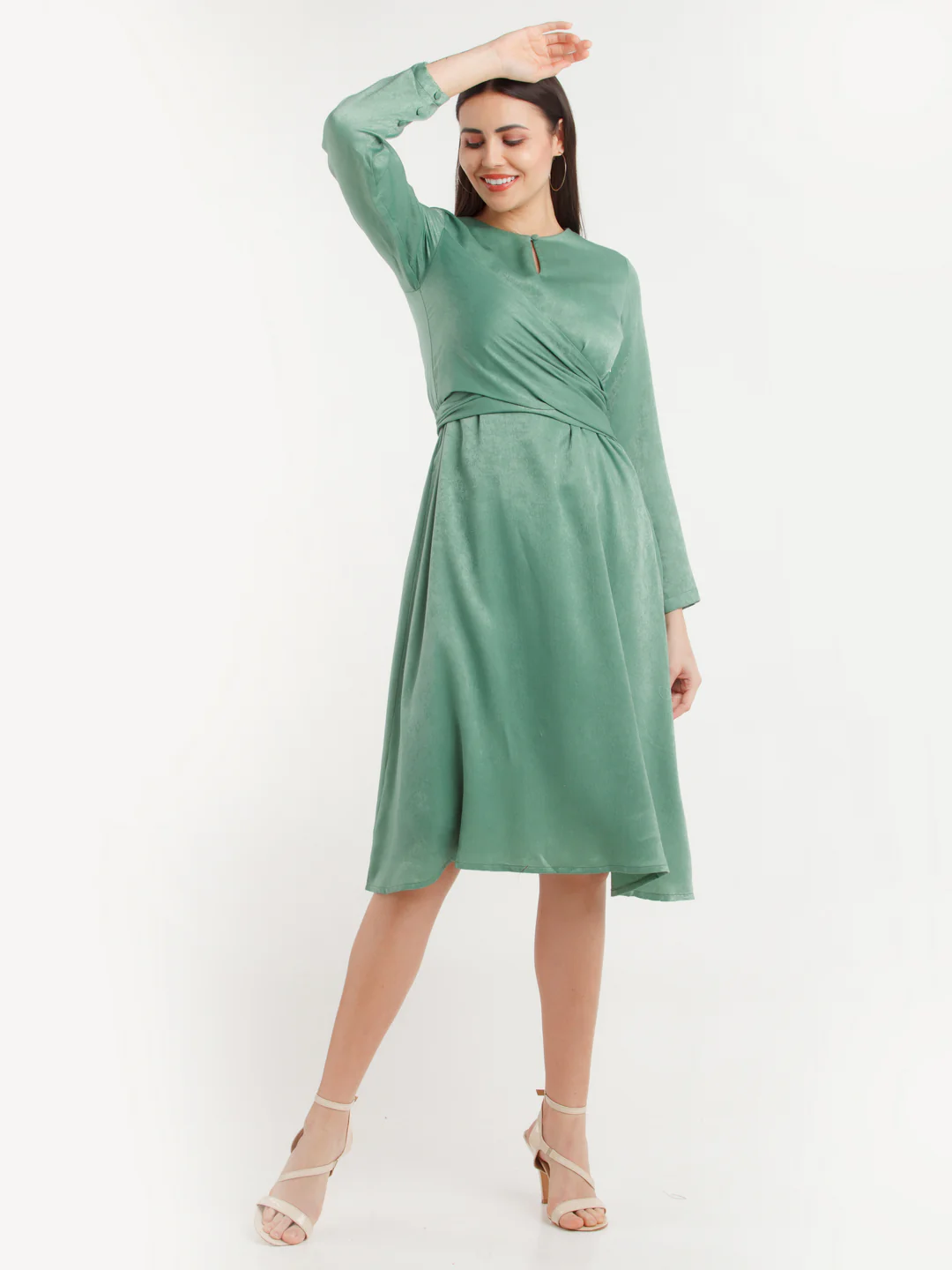 Green Solid Midi Dress - Image 2