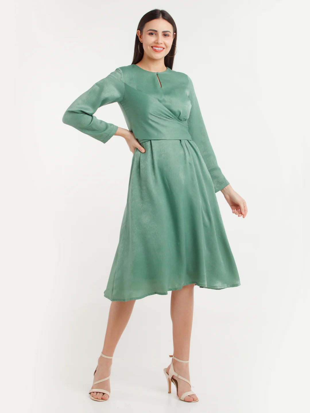 Green Solid Midi Dress - Image 3