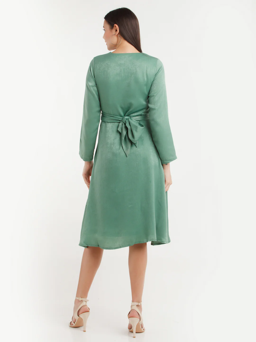 Green Solid Midi Dress - Image 5