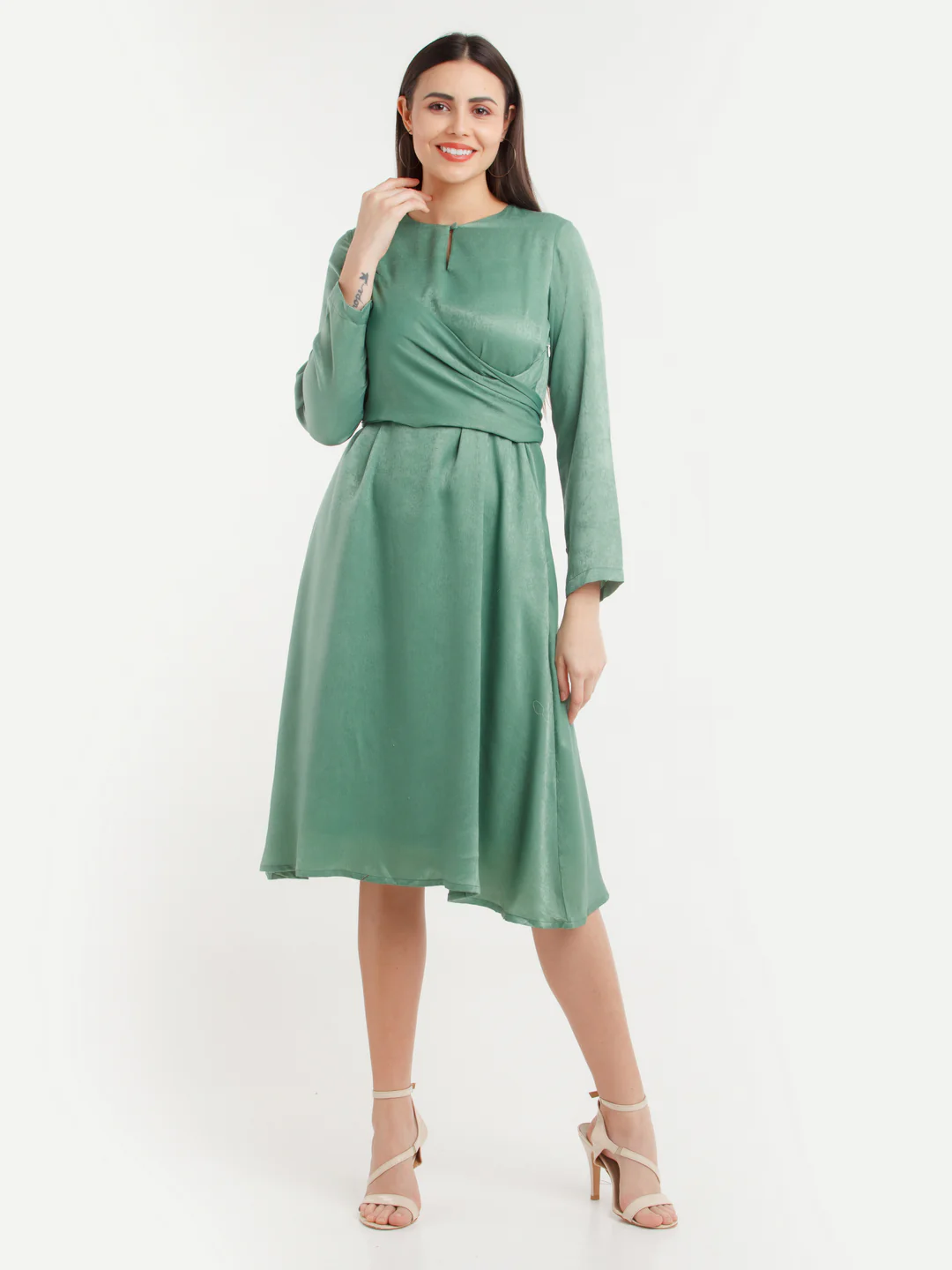 Green Solid Midi Dress - Image 6