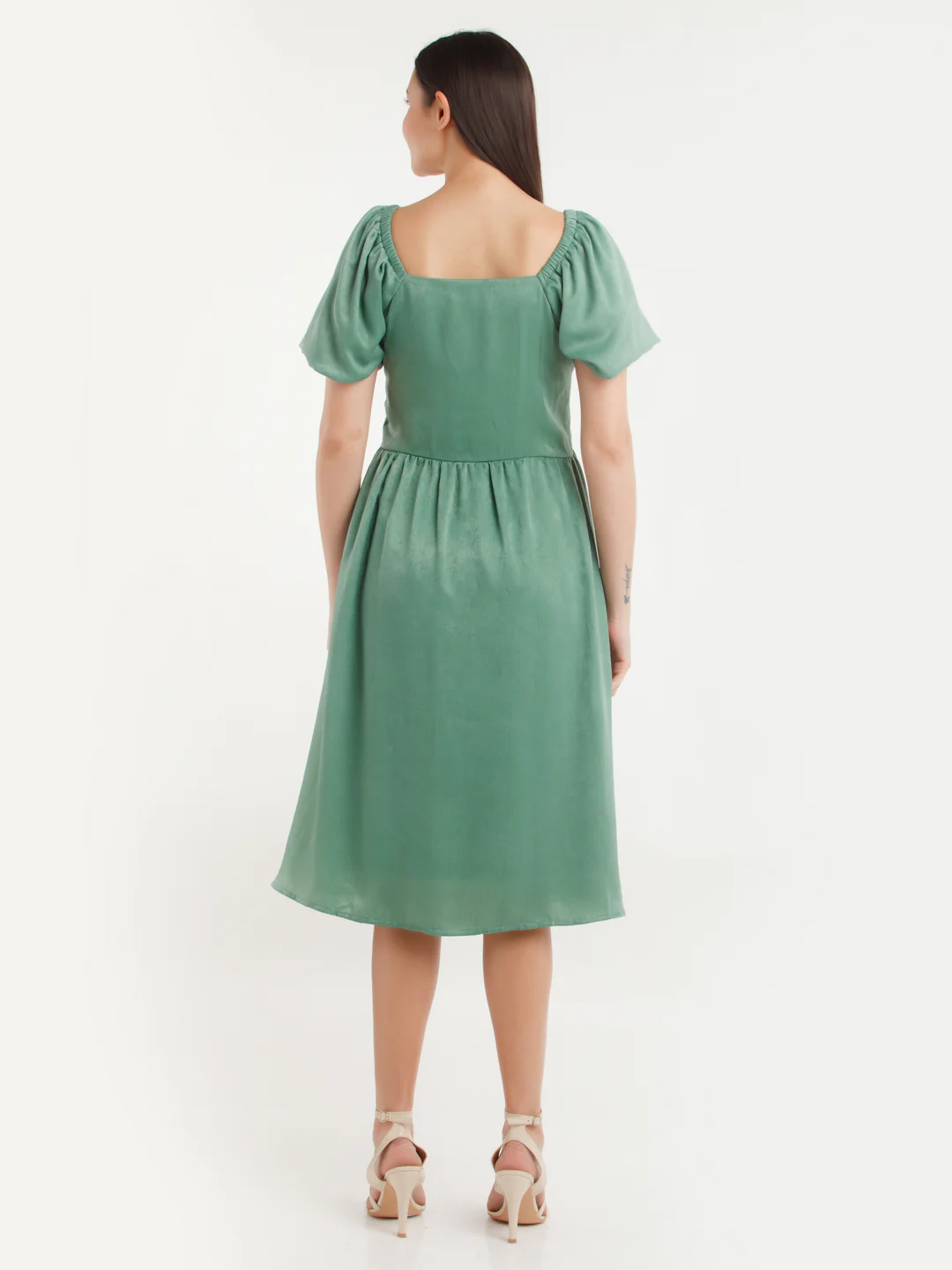 Green Solid Midi Dress - Image 4