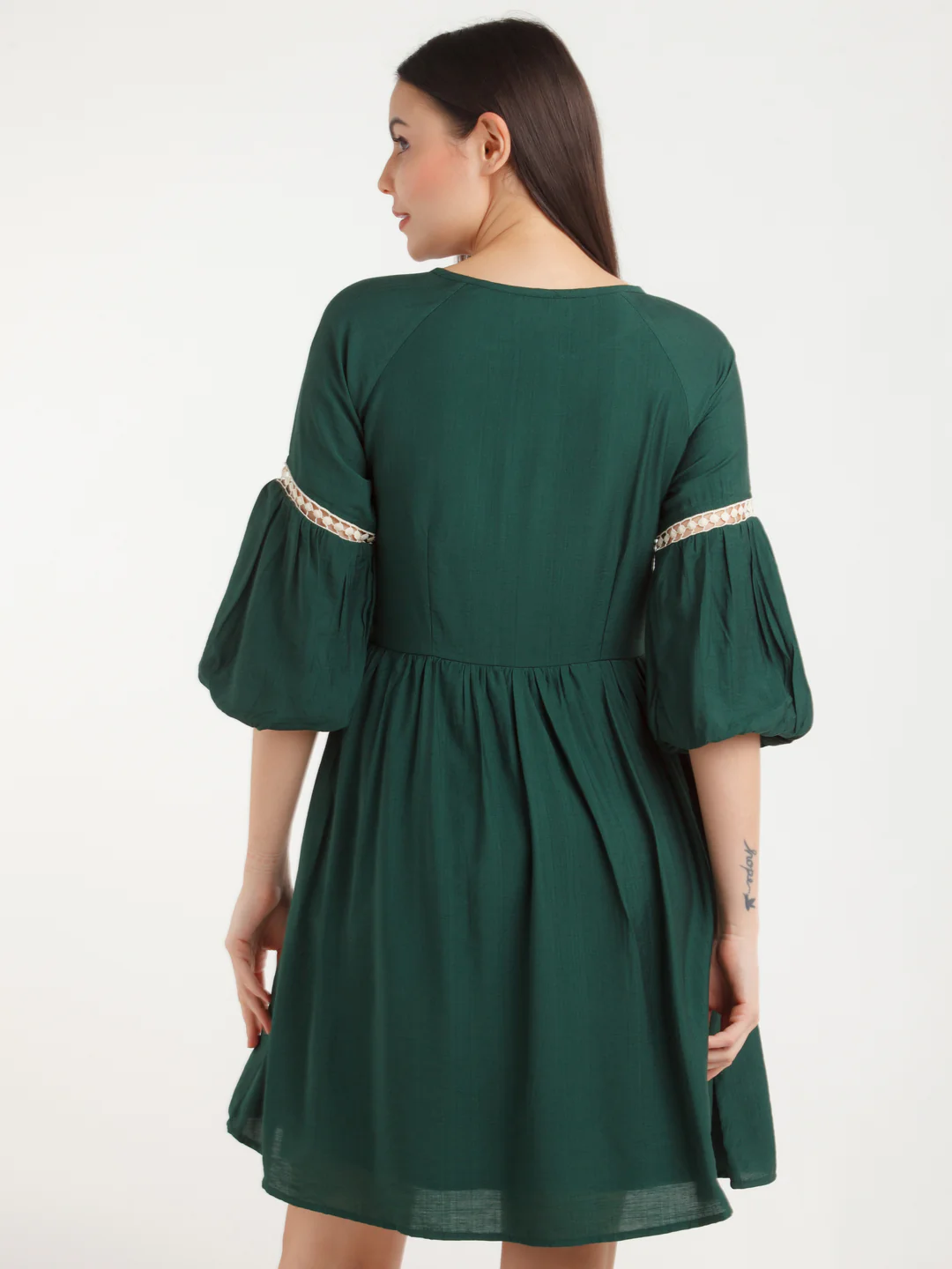 Green Solid Short Dress - Image 5