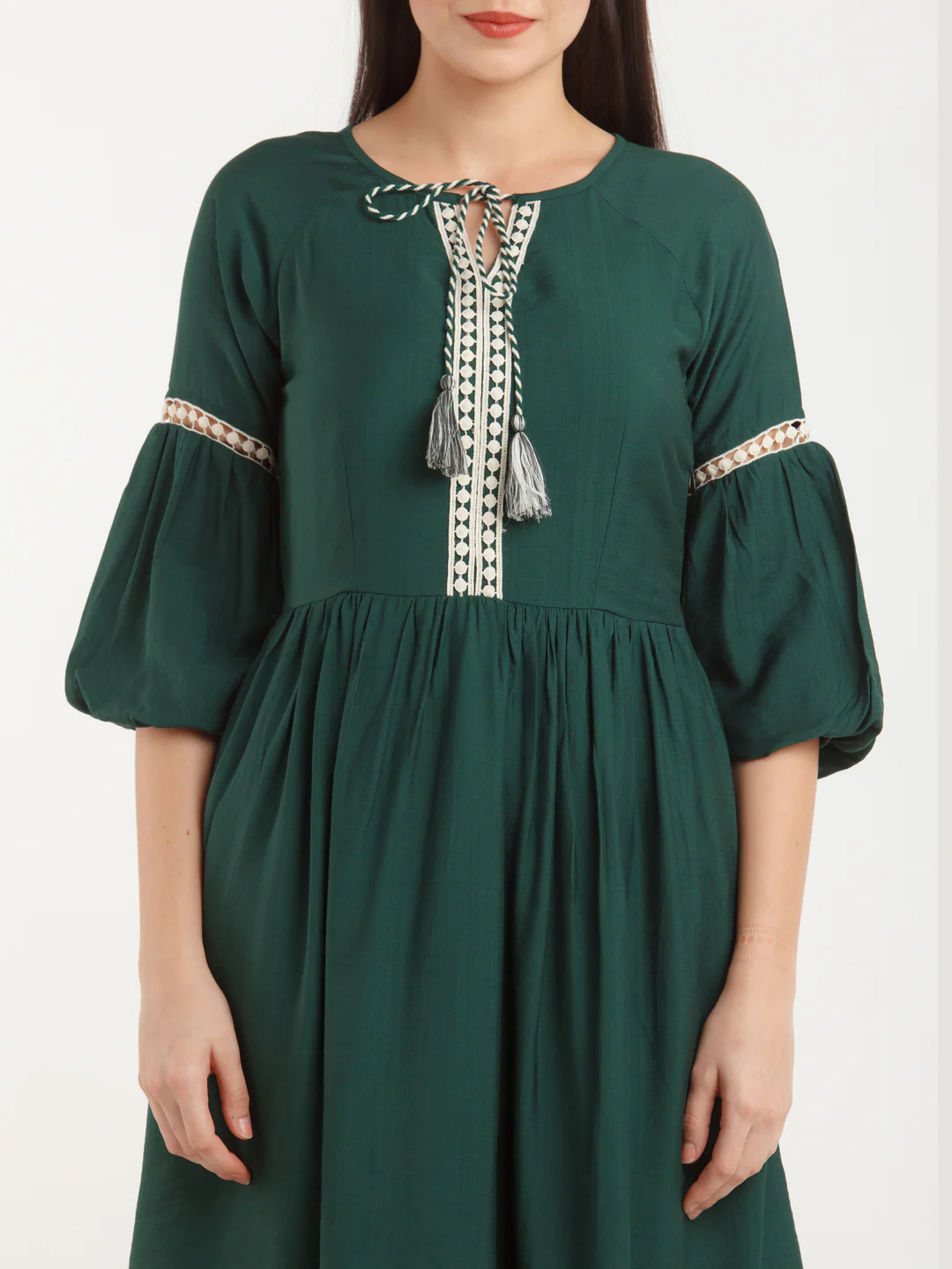 Green Solid Short Dress - Image 6