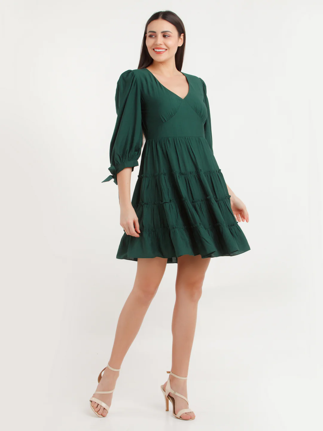 Green Solid Mini Dress