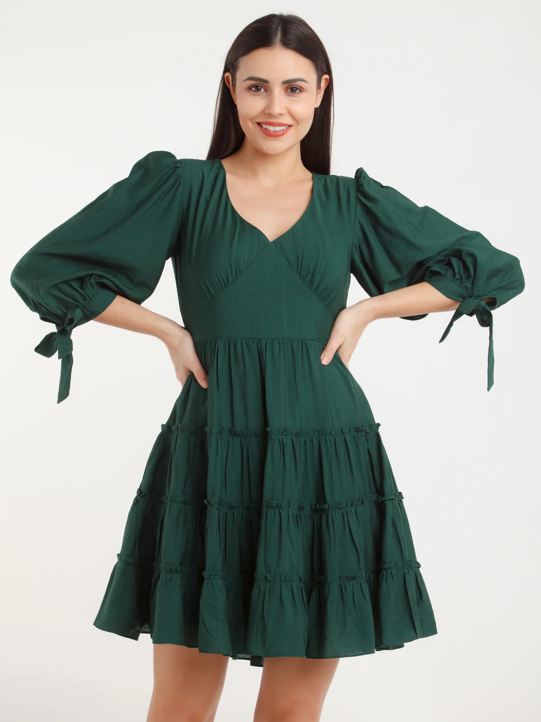 Green Solid Mini Dress - Image 2