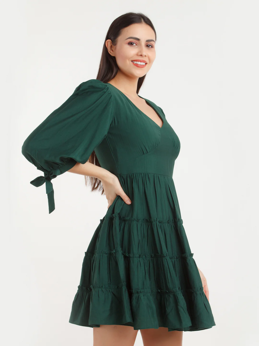Green Solid Mini Dress - Image 3