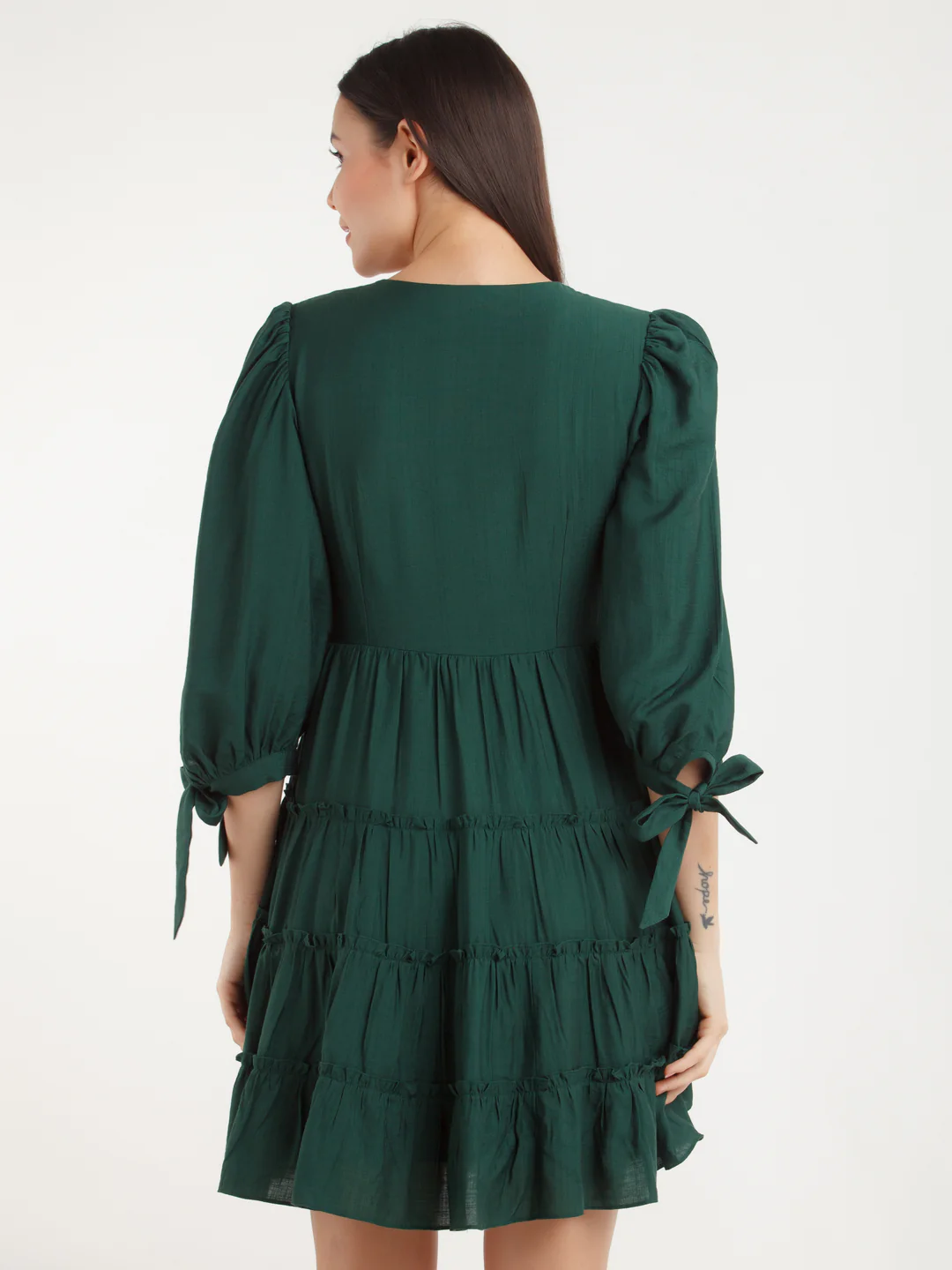 Green Solid Mini Dress - Image 4