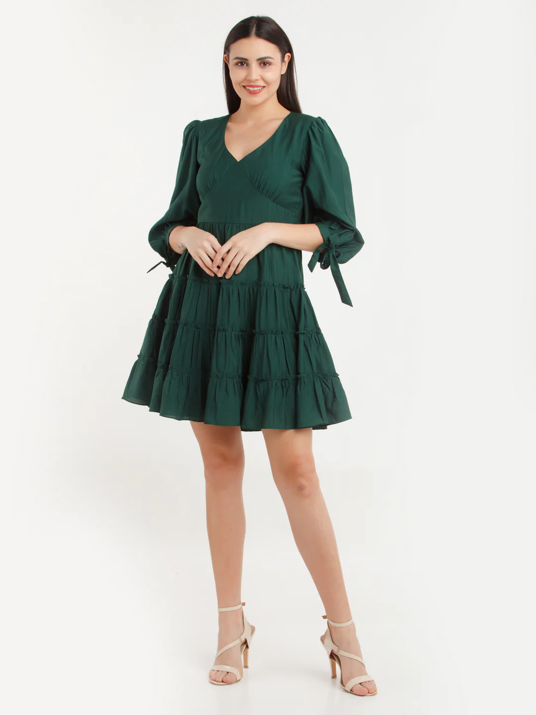 Green Solid Mini Dress - Image 5