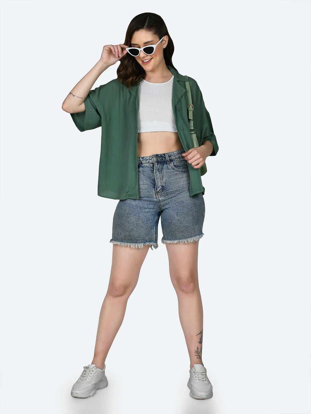 Green Solid Oversized Shirt