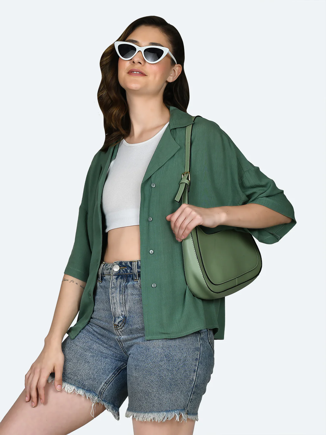 Green Solid Oversized Shirt - Image 3