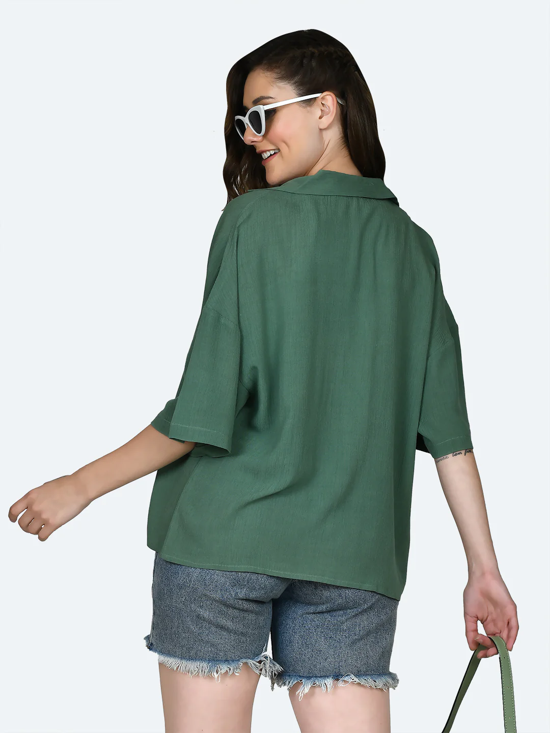 Green Solid Oversized Shirt - Image 4