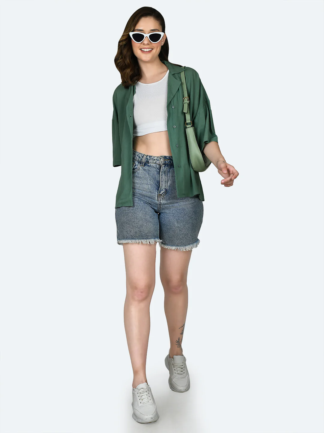 Green Solid Oversized Shirt - Image 5