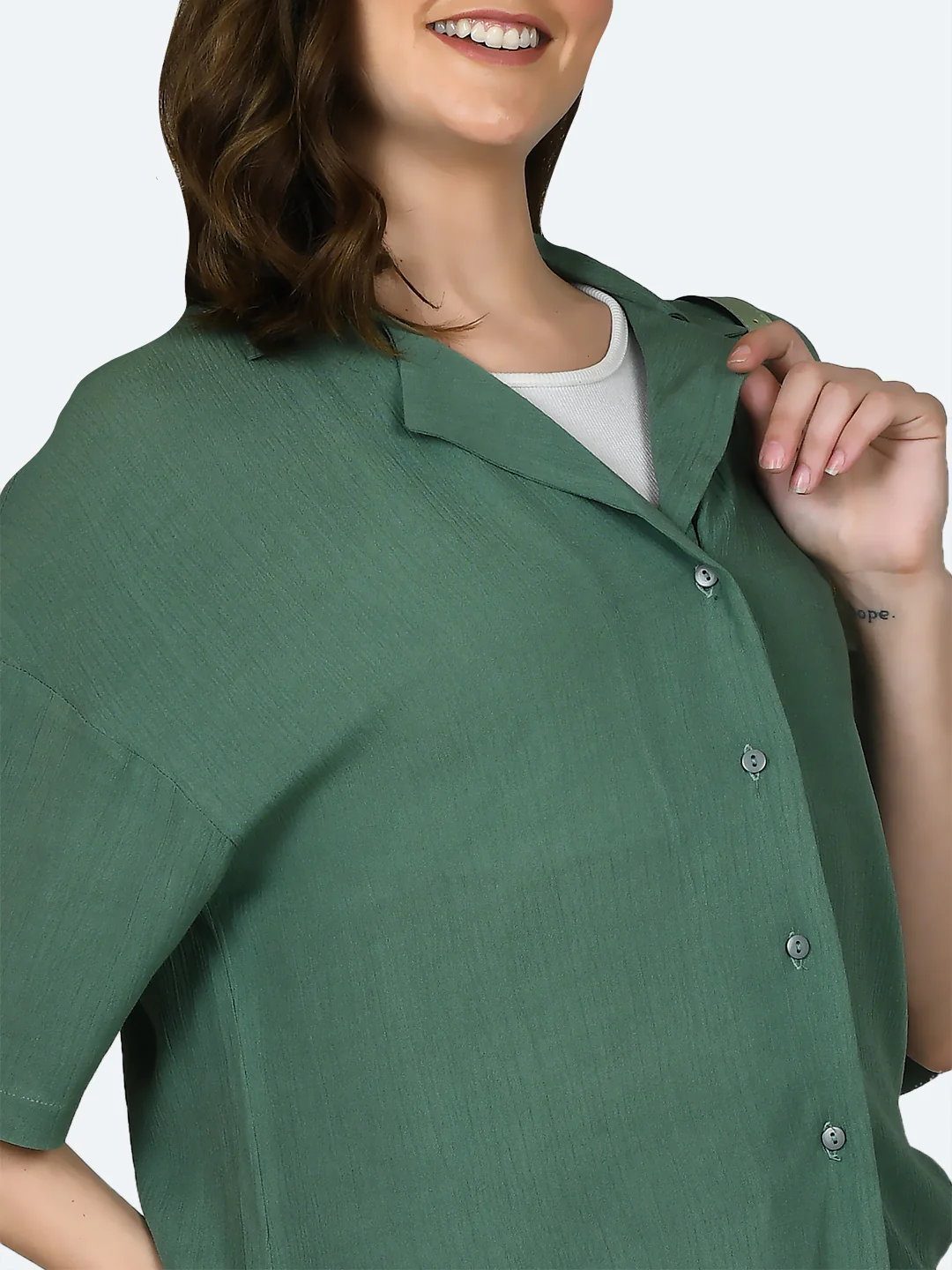 Green Solid Oversized Shirt - Image 6