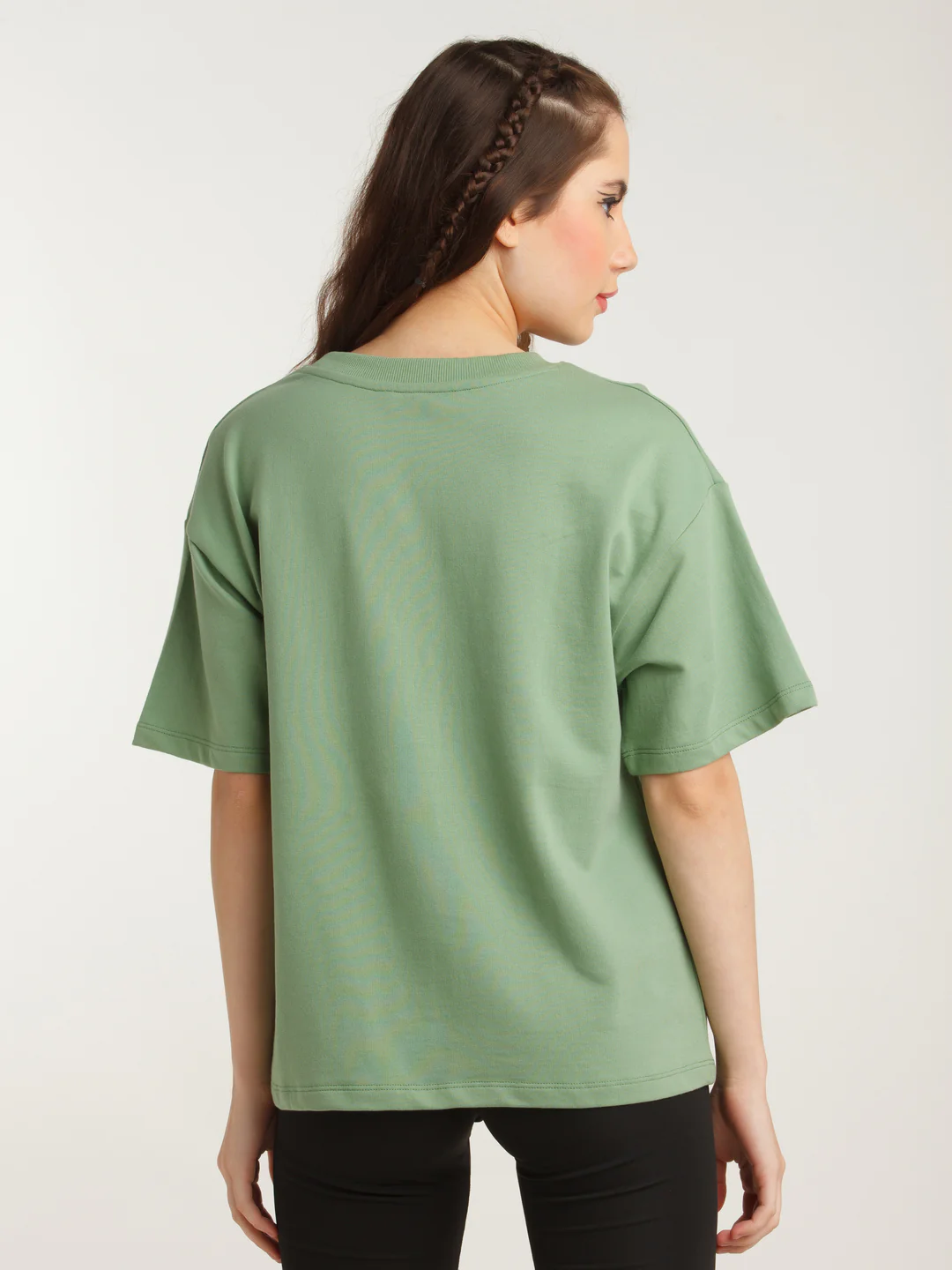 Green Solid Oversized T-Shirt - Image 4