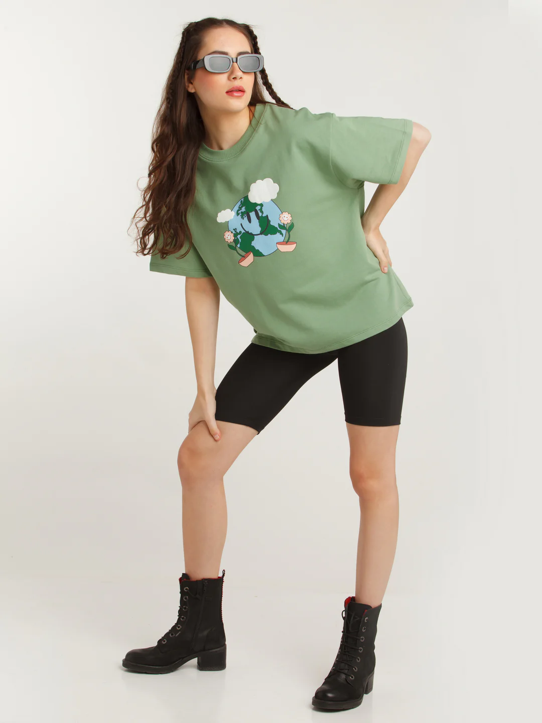 Green Solid Oversized T-Shirt - Image 5