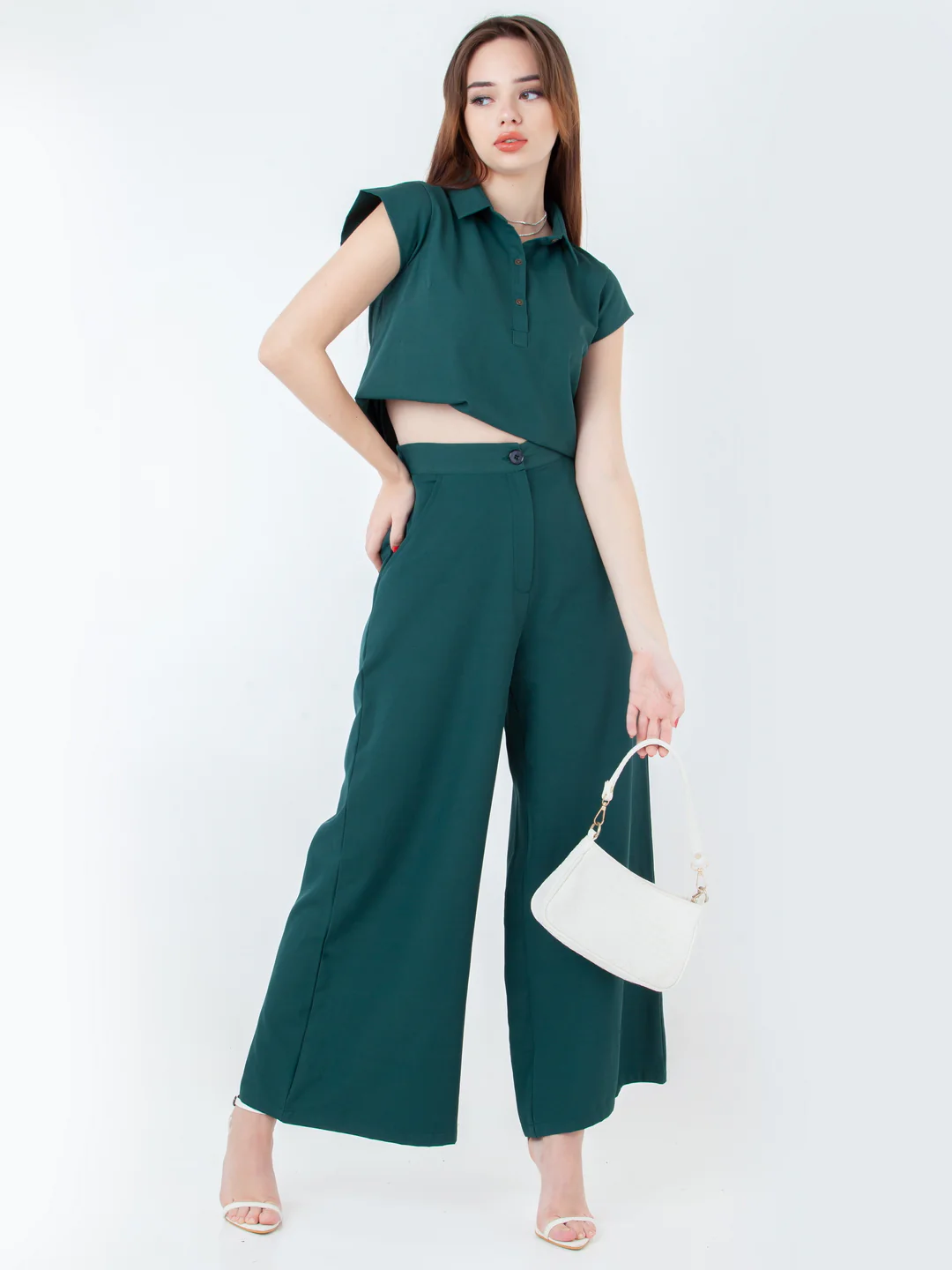 Green Solid Parallel Trouser