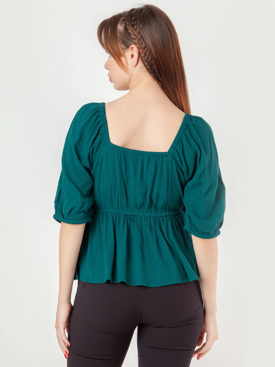 Green Solid Peplum Top - Image 4