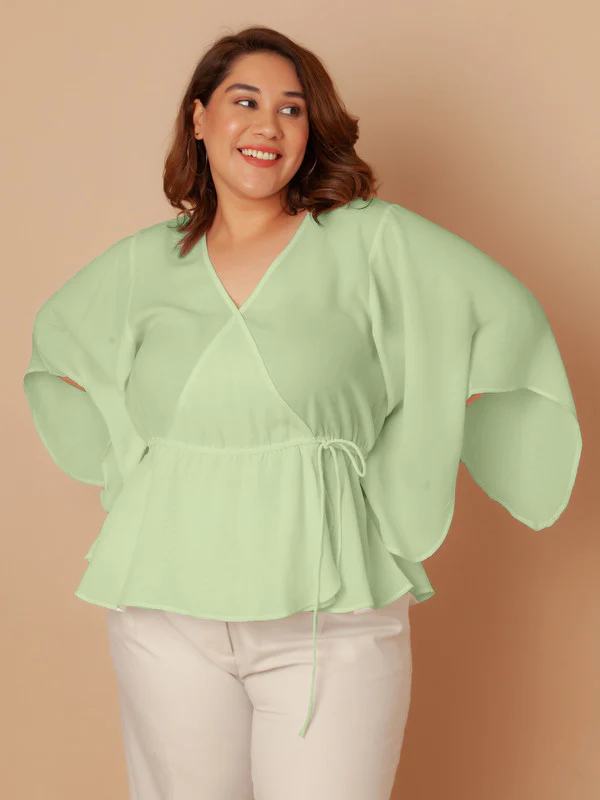 Green Solid Peplum Top - Image 2