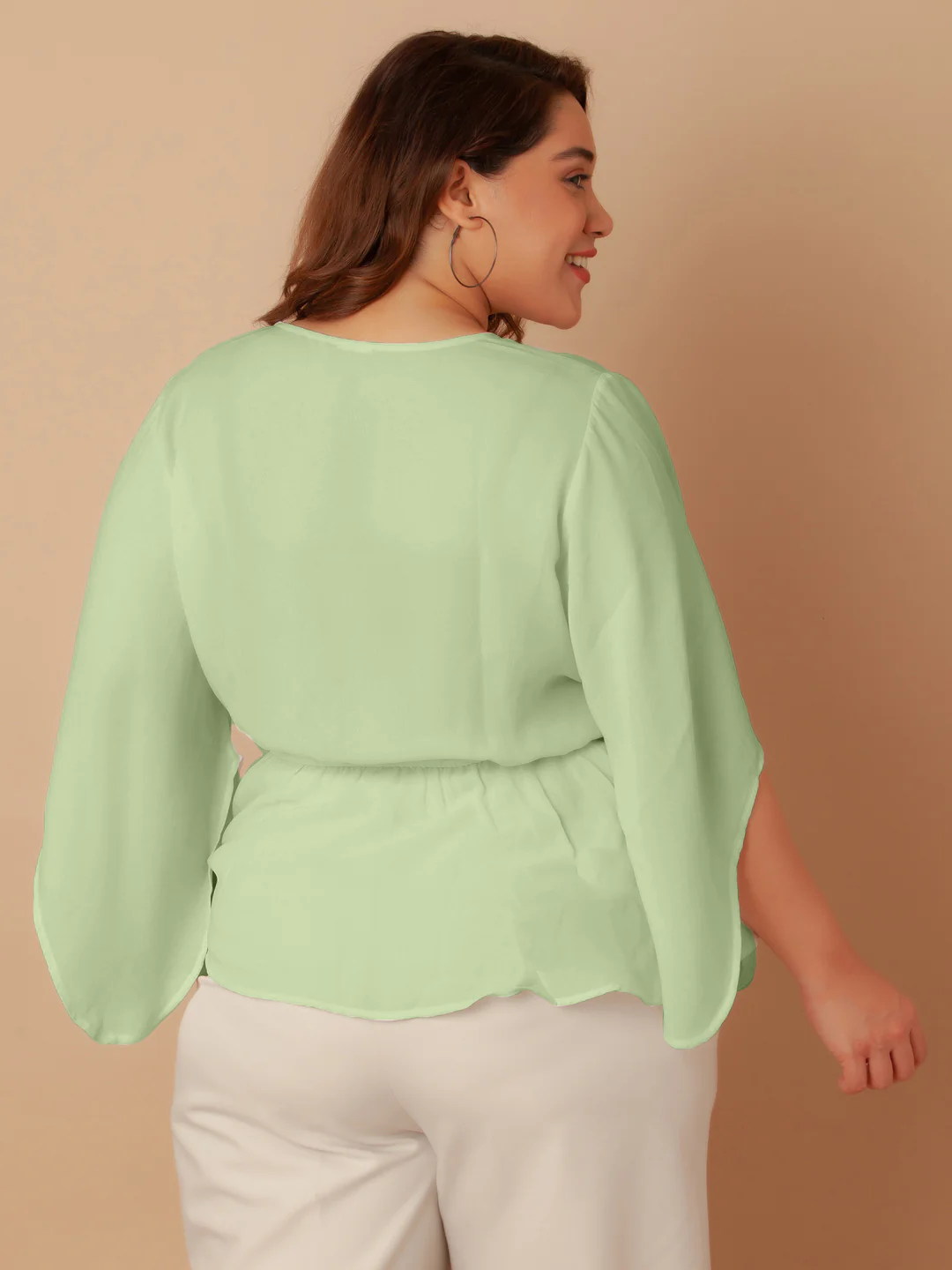 Green Solid Peplum Top - Image 7