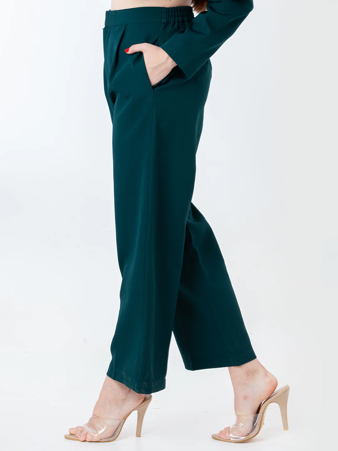 Green Solid Pleated Trouser - Image 3