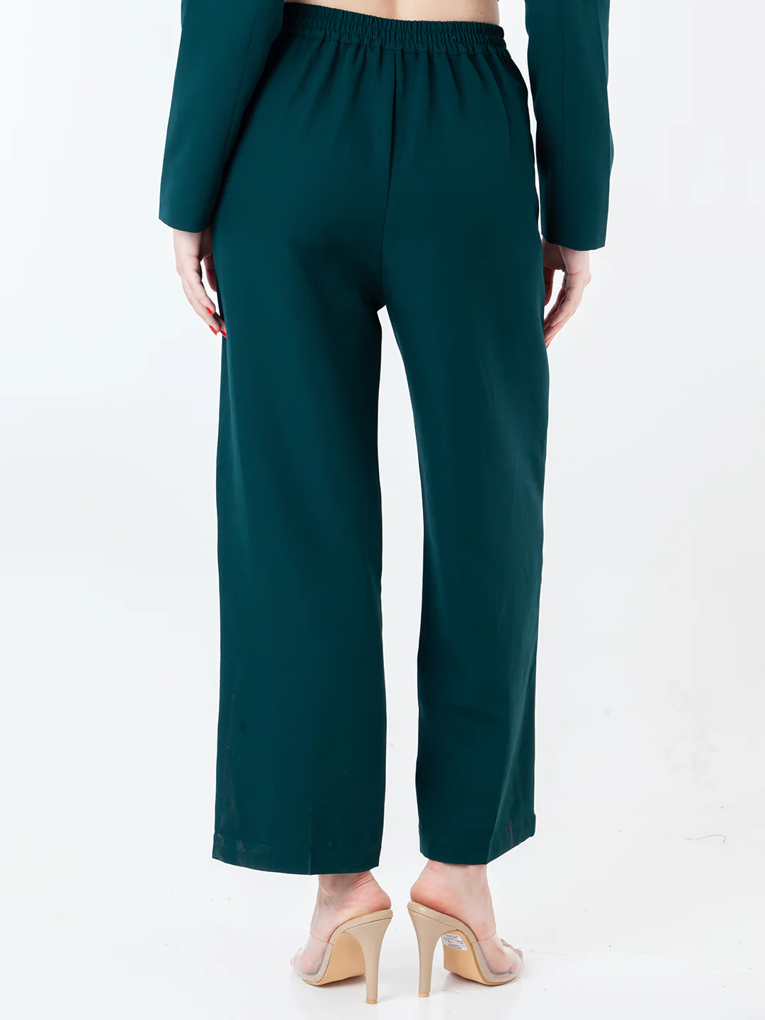 Green Solid Pleated Trouser - Image 4