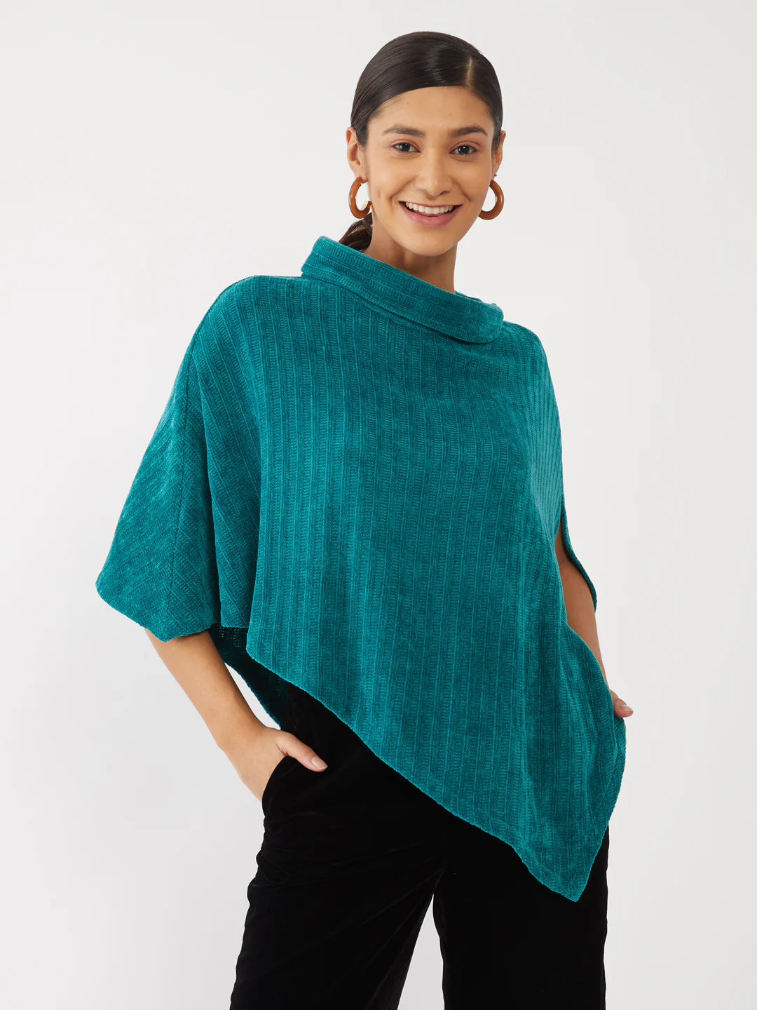 Green Solid Poncho - Image 2