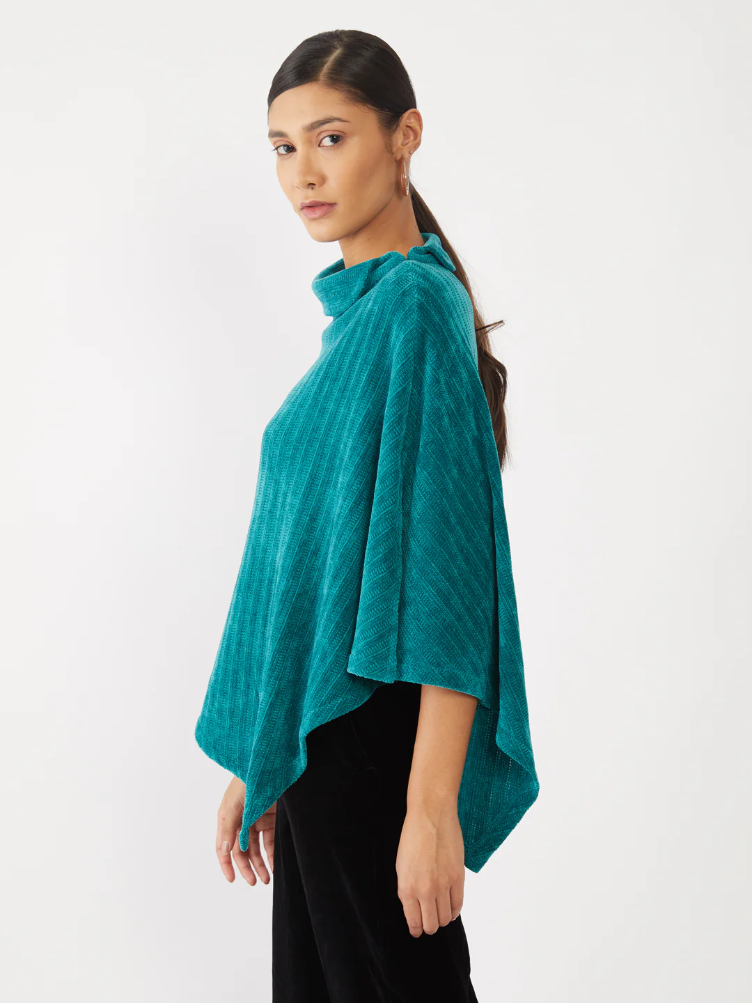 Green Solid Poncho - Image 3
