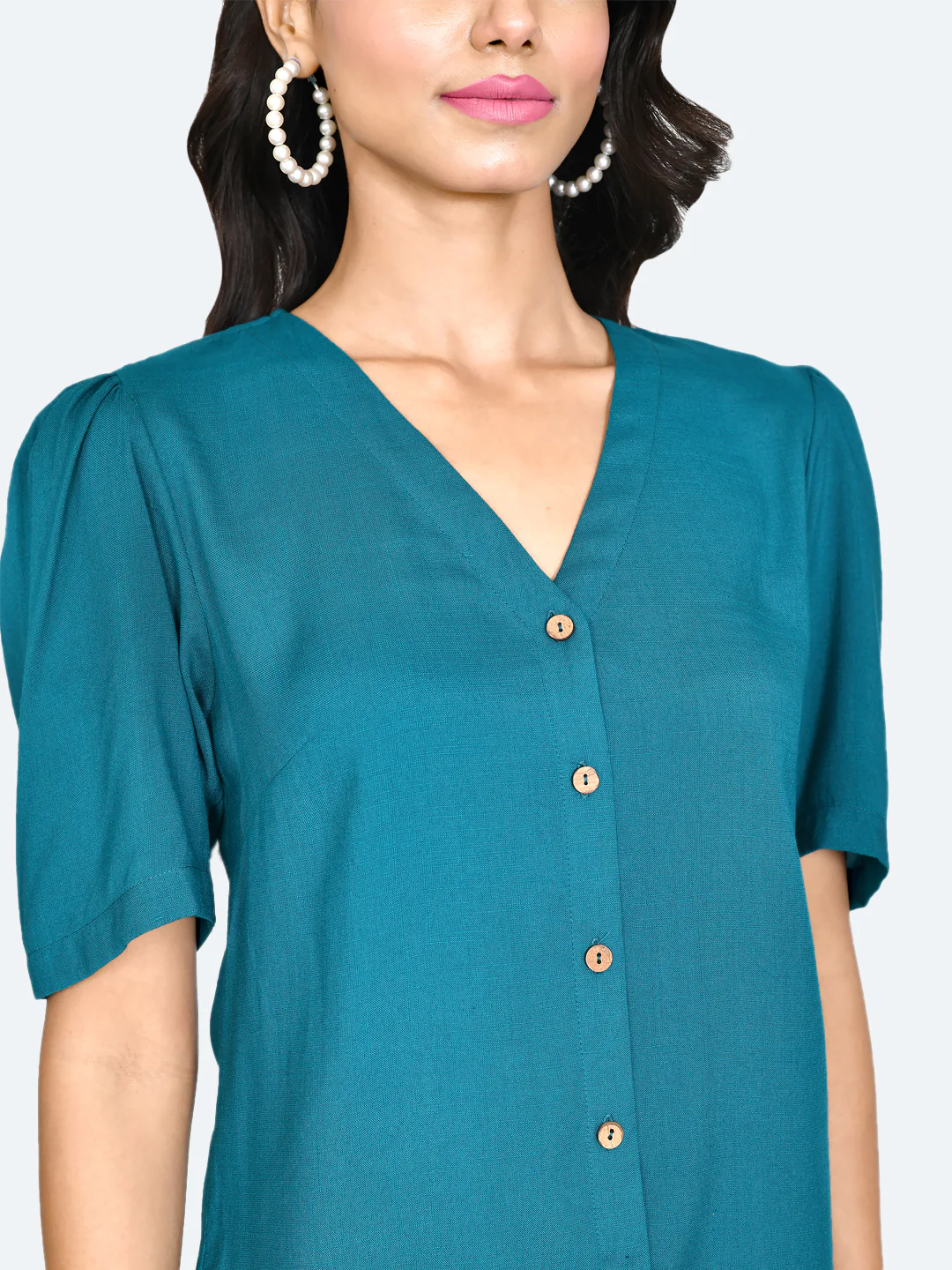 Green Solid Puff Sleeve Top - Image 6