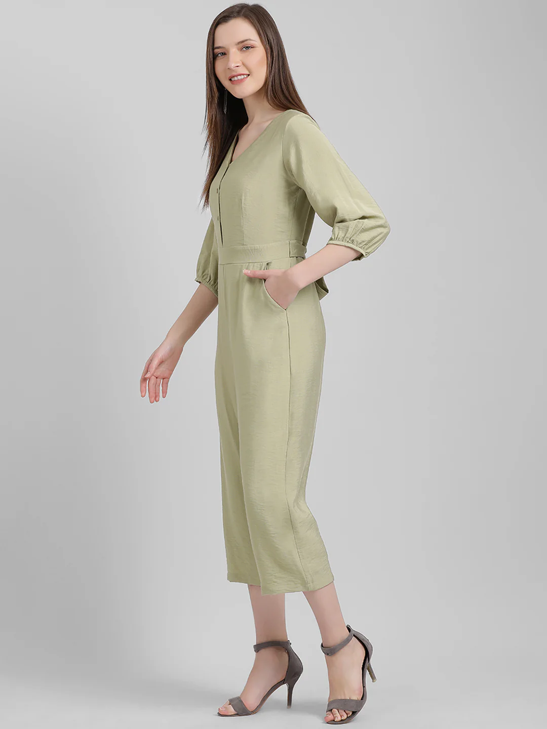 Green Solid Regular Jumpsuit - Image 3