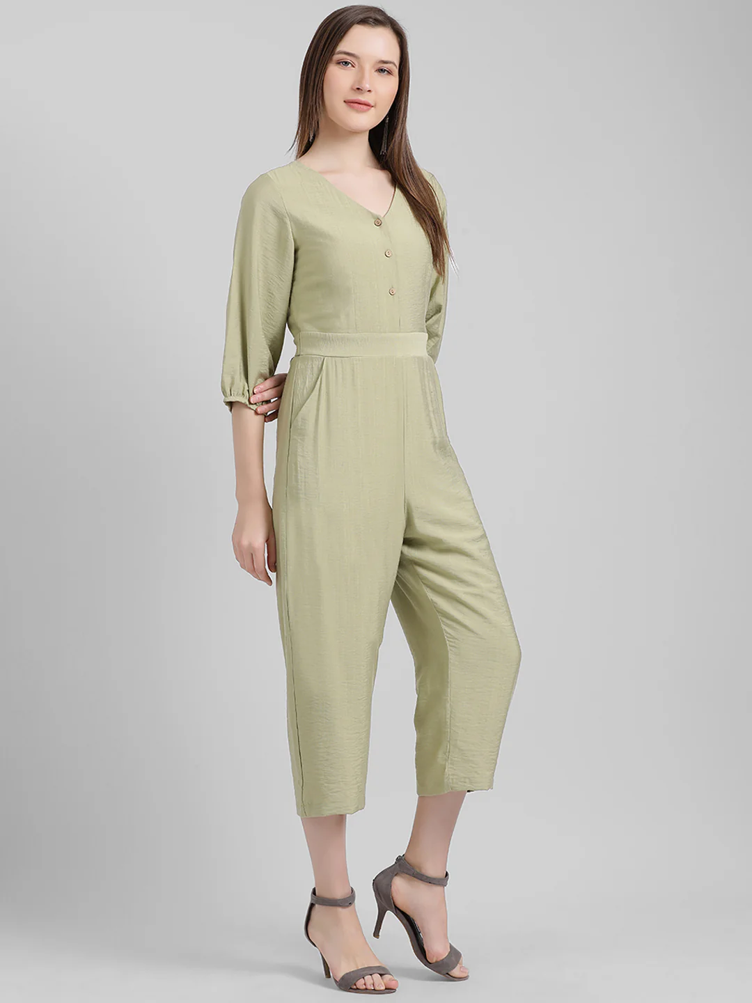 Green Solid Regular Jumpsuit - Image 4