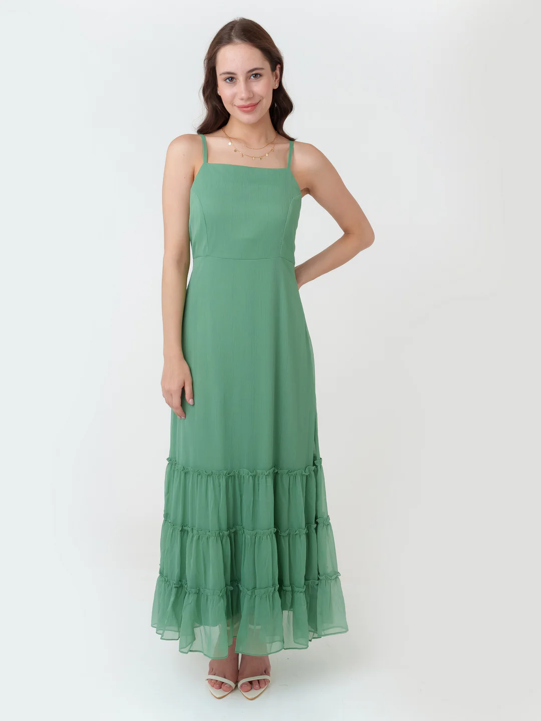 Green Solid Regular Maxi Dress - Image 2