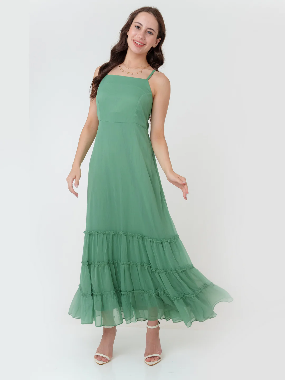 Green Solid Regular Maxi Dress - Image 5