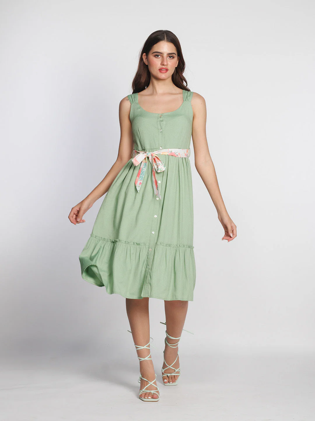 Green Solid Regular Midi Dress